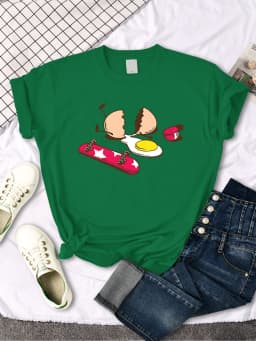 Short Sleeve Tops Funny Broken Egg And Skateboard Woman Tshirt Korean Style Hip Hop T-Shirt For Women Harajuku Casual Clothes
