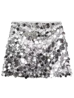 Women's Chic Sequined Solid High Waist Mini Skirt with Side Zipper Vintage Fashion Female Lady Skirts