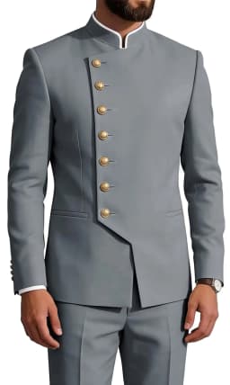 Mandarin Collar 2-Piece Suit Chinese Suit Set for Men Stand Collar Slim Fit Chinese Tunic Suits Jacket Pant Set Wedding