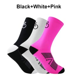 3 Pairs Cycling Socks Men Breathable Mesh Road MTB Bike Socks Bicycle Pattern Mid Tube Outdoor Sport Racing Socks Running Stripe