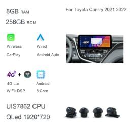 DSP 12.3" QLED 720P 360 8G+256G Carplay Android 14.0 Car DVD Player GPS DSP WIFI Stereo autoradio For Toyota Camry 2021 2022
