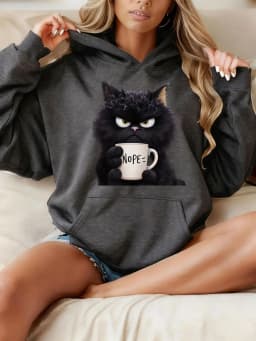 Women's Autumn and Winter Warm Loose Casual Pattern Printed Suede Long Sleeved Hooded Sweatshirt