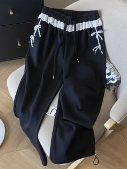 Gray Lace Patchwork Sweatpants Women High Waist Sweet Trousers Korean Fashion Loose Female Elegant All Match Wide Leg Pants