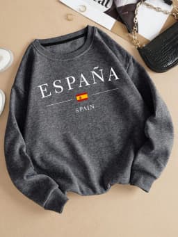 España Spain Flag Design Womens Y2K Sweatshirts All-Match Loose Pullover Autumn Fleece Streetwear Casual O-Neck Clothing