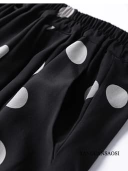 Modern Large Polka Dot 100% Natural Mulberry Silk Crepe De Chine Elastic Waist Women's Fashionable Cropped Lantern Pants