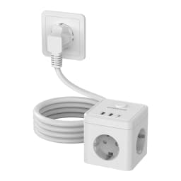 6-in-1 Power Strip Wall Socket Extender with 2M Extension Cable 3 AC 2 USB 1 Type-C Ports PD 20W Fast Charging Max 3680W(16A)