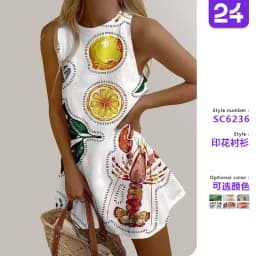 2025 Summer Casual print loose mini Dresses For Woman Fashion Beach Marine elements Dress o-neck Sleeveless party Dress