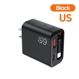 USB 65W Charger With Retractable Super Fast Charging Type C Cable For iPhone 17 16 POCO Xiaomi QC3.0 USB PD Wall Charger Adapter