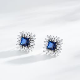 Ailmay 925 Sterling Silver Elegant Blue Square Zircon necklace & Earrings For Women Luxury Wedding Accessories Jewelry Set
