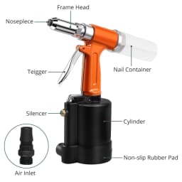 Pneumatic Air Riveter Gun Tool Set, Industrial Grade Nail Gun, Riveting Tool, 3/32" 1/8" 5/32" 3/16" Rivets, for DIY Home Repair
