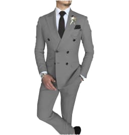 Men's Suit 2 Piece Double Breasted Peak Lapel Jacket Business Casual Slim Fit Wedding Suit For Men ( Blazer+Pants)