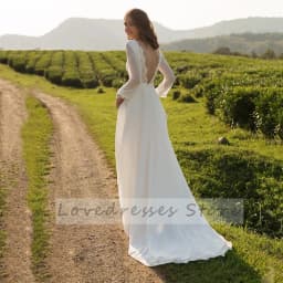 Customized Sexy Wedding Dresses Chiffon Pleat Bateau Full Sleeve Backless A-Line Bridal Gowns 2026 New Party Dress