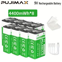 PUJIMAX USB 9V Rechargeable Battery 4400mWh Type-C Rechargeable 6F22 9V Li-ion Battery For RC Helicopeter Model Multimeter Toy