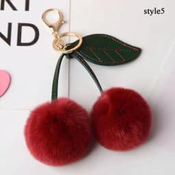 New Fluffy Rabbit Fur Cherry Keychain Ball Pompom Key Chain Handbag Car Key Chain Ring Gift Women‘s Bag Charm Backpack Accessory