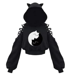 Women's Clothes Solid Color Gothic Hoddies Women's Sweatshirt Hollow Out Long Sleeve Hodded Casual Pullover Summer Autumn Y2k