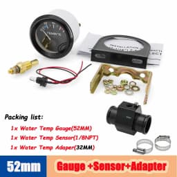 40-120 Celsius Car 52mm Water Temperature Gauge with Adaptor Joint Pipe Radiator 1/8NPT Sensor Racing Water Tank Level Indicator