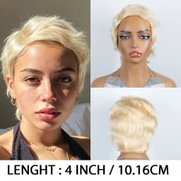 6 Inch Pixie Cut Human Hair Wig for Women, Short Blonde Color Straight Pixie Cut with Bangs, Full Machine-Made Rose Net Cap, Short Layered Wig Suitable for Holidays