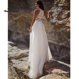 Elegant Halter Pearls Simple A Line Wedding Dresses 2027 Appliqué Flowers Lace Bridal Gown Customized Vestido De Novia