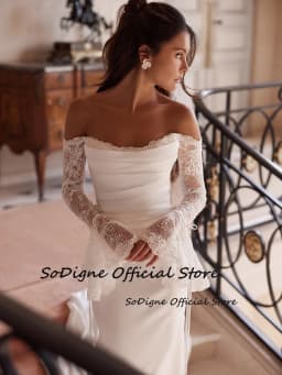  SoDigne Mermaid Off Shoulder Wedding Dresses Long Lace Sleeves Bridal Dress Beach Bride Gown Vestidos De Novia Customized