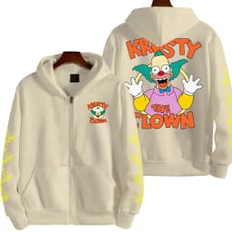 The Simpsons Krusty the Clown Men's Anime Zipper Hoodie Outdoor New Women's Sportswear Autumn/Winter Fashion Couple Cartoon Top