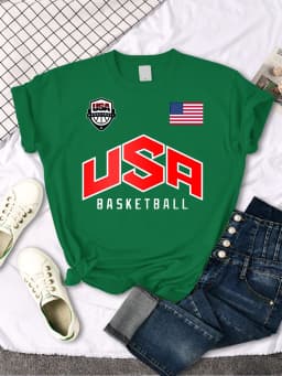 USA Basketball Flag logo Printed T-Shirts Women Summer Loose Fashion Short Sleeve O-Neck Casual Breathable Tops Tshirt Female