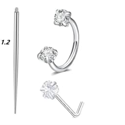 6/2pcs Horseshoe Nose Rings With L-Shape Nose Stud, Stainless Steel Rianbow CZ Nose Ring,, Lip Eyebrow Helix Ear Piercing