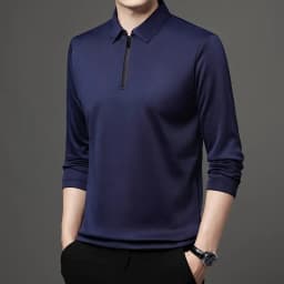 Men's Solid Color Long Sleeved POLO Shirt Casual Fashion Top