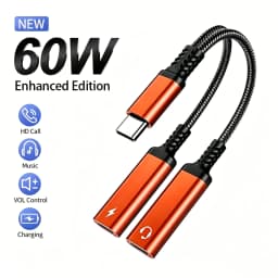 2 in 1 USB C Headphone And Charger Adapter Type C Dual Port Aux Audio Cable Fast Charging For iPhone 17 Samsung Phone Splitter