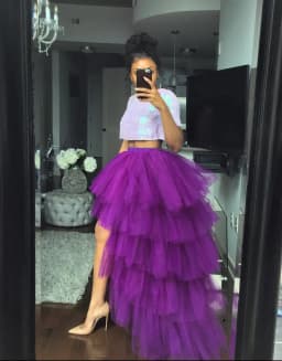 Lavender High Low Tulle Skirts 2024 High Street Custom Made Long Tiered Tulle Skirt Women To Party Female Maxi Tulle Skirt