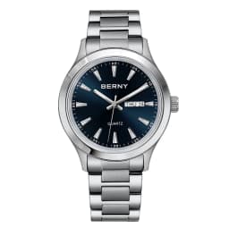 BERNY Men Watch Luminous Week Date Calendar Quartz watches for Men Stainless Steel Soft Silicone Dress Business Wristwatch