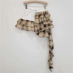 DEAT Denim Splicing Irregular Short Skirts For Women 2024 Summer New Fashion Versatile Chiffon Mini Skirt Female Trend 33A1587