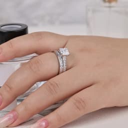 Newshe 2 Pcs GRA Certified Moissanite Princess Cut Wedding Rings Set for Women 925 Sterling Silver Engagement Ring Jewelry