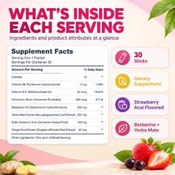 Berberine HCl Drink Powder for Metabolism Support & Gut Balance with Yerba Mate Chromium Ginger Inulin Vitamin B6 B12 30 Sticks