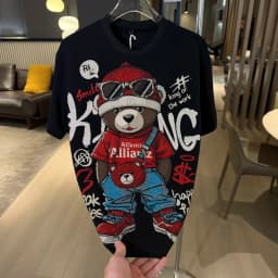 Handsome Bear Hot Diamonds Round Neck Pullover Top Autumn Winter Long Sleeve Sweatshirt All-match Male Cotton Hoodie T-shirt