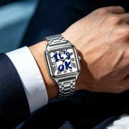 Ladies' Men Square Luxury Watch, Slogan Text on the Large Dial, 30-Meter Water Resistance, Elegant Design, Stainless Steel Strap