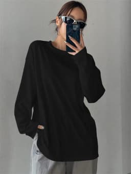 Women Basic Long Sleeve Loose O-neck T-shirt Autumn Winter Solid Color Tee Top Streetwear