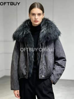 OFTBUY Thick Warm Puffer Coat Women Large Real Natural Raccoon Fur Clothing New 90% White Duck Down Jacket Fashion Female Parkas