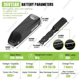 EBike Battery 48V 52V 36V Hailong 30A BMS Electric Bicycle Downtube Lithium Battery Pack For 1500W 1000W 750W 500W 250W Motor