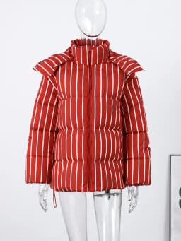 Color-Blocking Stripe Women's Cotton Jacket Zipper Long Sleeve Lace Cuff Stand-Up Collar Female Jacket Loose Casual Coats Ladies