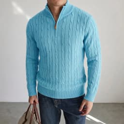 New Men's Cable Knit Half Zip Sweater Casual Stand Collar Knitted Pullover Warm Winter Cardigan Jacket Outerwear Coat for Men