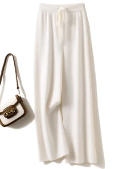 Autumn Winter Women's Pants Basic Soft Casual Sashes Trousers 100% Merino Wool Knitwear Korean Popular Pants