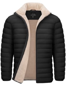 TACVASEN Men's Puffer Jacket Winter Warm Sherpa Lined Water Resistant Windproof Insulated Jacket Winter Puffy Coat Hiking Travel
