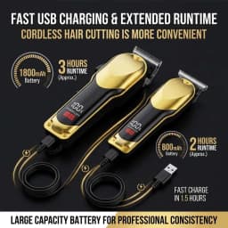 Professional Cordless Hair Clipper Set for Men Rechargeable Electric Trimmer LED Display T-Blade Barber Kit with 8 Combs Scissors & Cape