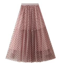 Boho Queens Women Polka Dot High Waist Pleated Ball Gown Maxi Skirt Fashion Mesh Loose Puffy Umbrella Fairy Cake Skirts