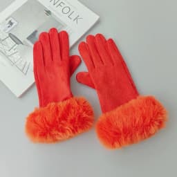 Winter Suede Leather Internal Plush Full Finger Outdoor Riding Warm Gloves Woman's Plush Thick Touch Screen Driving Mittens H92