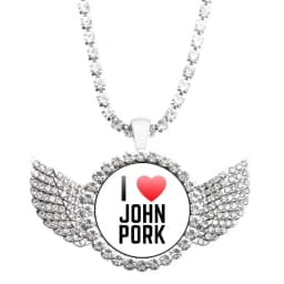 John Pork Is Calling Answer Call Phone Humor Funny Pig Graphic Glass Cabochon Angel Wings Pendant Necklace Jewelry Giftwholesale