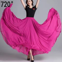 Women Double Chiffon Skirt Have-Liner Stage Performance Big-Hem Skirts Square Dancing Elastic-Waist Elegant A-Line Maxi Skirts
