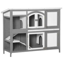 PawHut Two-Tier Wooden Rabbit Hutch w/ Openable Roof, Slide-Out Tray, Ramp