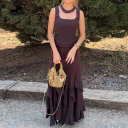 Square Neck Sleeveless Tank Tiered Ruffle Skirt Two Piece Set Bodycon Fitted 2026 Summer Women Outfit Casual Chic Lady Conjunto