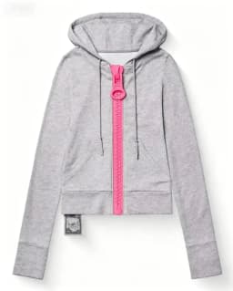 New Y2K American-Style Women's Solid Color Large Zipper Loose Cropped Color-Block Hoodie Fashionable Street Harajuku Style
